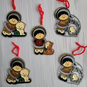 Hallmark 1983 Frosty Friends Eskimo Polar Bear Cub Fox Puppy Ornaments Lot of  5